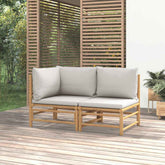 Garden Lounge Set Bamboo with Light Grey Cushions