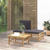 Garden Lounge Set Natural and Dark Grey Bamboo, Polyester, Foam