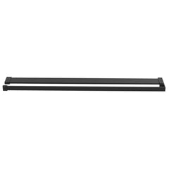 Black aluminum shower shelf with towel bar, 35.4 inches long, for walk-in shower walls.