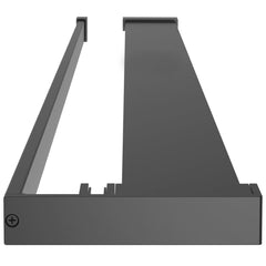 Black aluminum shower shelf with towel bar for walk-in showers, 35.4 inches long.