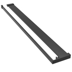 Black aluminum shower shelf with 39.4-inch rail and wall brackets for walk-in showers.