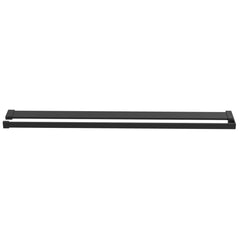 Black aluminum shower shelf with 39.4-inch rail for walk-in shower walls.