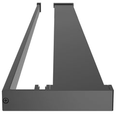 Black aluminum shower shelf with 45.3-inch rail and adjustable clamps for walk-in showers.