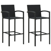 Bar Stool Set of 2 Black Poly Rattan, Powder-Coated Steel