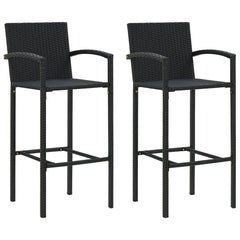 Bar Stool Set of 2 Black Poly Rattan, Powder-Coated Steel