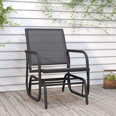 Bostome black steel garden glider chair with breathable Textilene fabric and plush armrests.