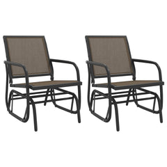 Set of 2 brown steel garden glider chairs with breathable Textilene fabric and ergonomic design.