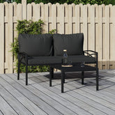 Garden Chair Set of 2 Black and grey Powder-coated steel, polyester