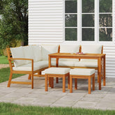 Garden Dining Set Cream white cushions, Natural wood