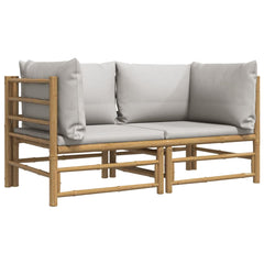 Garden Corner Sofa Light Grey, Natural Bamboo Bamboo, Polyester