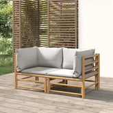 Garden Corner Sofa Light Grey, Natural Bamboo Bamboo, Polyester