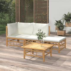 Garden Lounge Set Cream White, Natural Bamboo Bamboo, Polyester