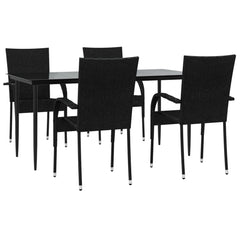 Garden Dining Set Black Poly Rattan Standard Foldable