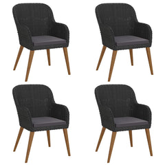 Garden Dining Set Black Solid Acacia Wood 5 Piece Set Durable