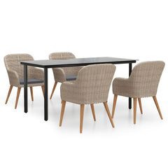 Garden Dining Set Table: Black, Chairs: Brown, Cushions: Dark Grey
