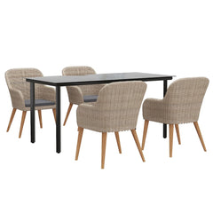 Garden Dining Set Table: Black, Chairs: Brown, Cushions: Dark Grey