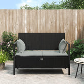 Garden Bench Black PE rattan 2-Seater Garden Bench Rectangular