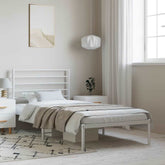 Bed Frame White Powder-Coated Steel Single Traditional Durable
