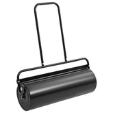 Black iron garden lawn roller with a steel handle, holding 16.6 gallons for leveling ground.