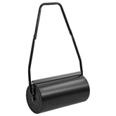 Black garden lawn roller made of iron and steel with an easy-grip handle and 11.1-gallon capacity.