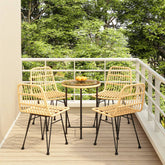 Garden Dining Set Black Steel, tempered glass, polyethylene rattan