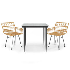 Garden Dining Set Black Steel, Tempered Glass, Polyethylene Medium