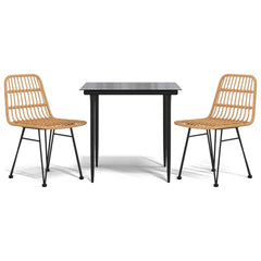 Garden Dining Set Black Steel, polyethylene, tempered glass