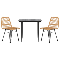 Garden Dining Set Black Steel, polyethylene, tempered glass