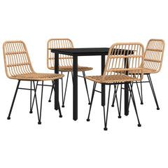 Garden Dining Set Black Poly Rattan Medium Durable