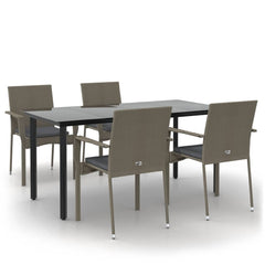 Garden Dining Set Black and Grey PE Rattan, Steel, Tempered Glass