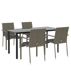 Garden Dining Set Black and Grey PE Rattan, Steel, Tempered Glass