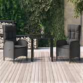 Patio Dining Set Black Poly Rattan 3 Piece Set