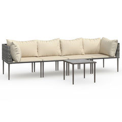Garden Lounge Set Grey, Beige Poly Rattan, Steel, Polyester