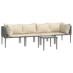 Garden Lounge Set Grey, Beige Poly Rattan, Steel, Polyester