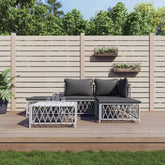 Garden Lounge Set White Woven Fabric 5 Piece Modular