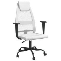 Office Chair White Mesh Fabric, Faux Leather, Metal, Plywood