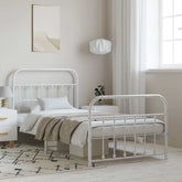 Bed Frame White Powder-Coated Steel Single Bed Frame