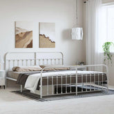 Bed Frame White Powder-Coated Steel Full Industrial Bed Frame