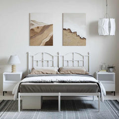 Bed Frame White Powder-Coated Steel Double Bed Frame