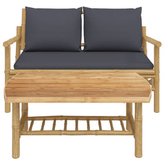 Garden Lounge Set Bamboo with dark grey cushions