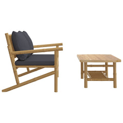 Garden Lounge Set Bamboo with dark grey cushions