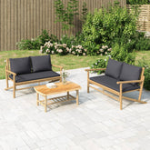 Garden Lounge Set Bamboo with dark grey cushions