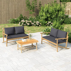 Garden Lounge Set Bamboo with dark grey cushions