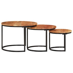 Nesting Table Set of 3 Natural wood and black