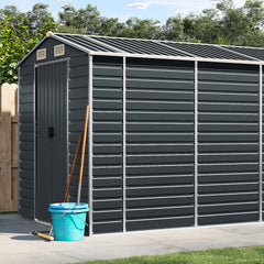 Anthracite galvanized steel garden shed with sloping roof and ventilation, measuring 75.2x185x78cm.