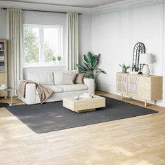Anthracite shaggy polyester rug in 8'x10' size on hardwood floor in modern living room.