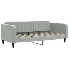 Day Bed Light Grey Velvet, Metal, Plywood, Solid Wood Twin
