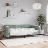 Day Bed Light Grey Velvet, Metal, Plywood, Solid Wood Twin