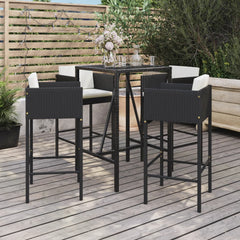 Garden Bar Set Black, Cream White PE Rattan, Powder-coated Steel