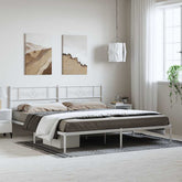 Bed Frame White Powder-Coated Steel 76.0 x 80.0 in Modern
